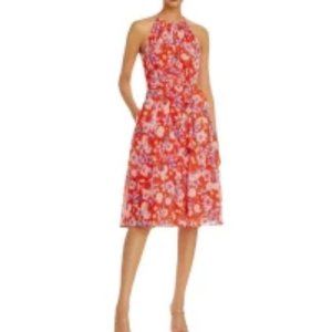 Eliza J Orange Glo Floral Chiffon Halter Neck Sleeveless Dress Women's Size 6